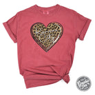 Kansas City Leopard Heart Crimson pigment-dyed short sleeve graphic tee by The Graphic Tee, featuring a leopard heart design.