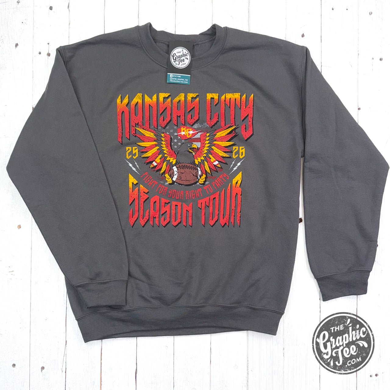 Kansas City Season Tour Concert crewneck sweatshirt by The Graphic Tee, featuring a graphic design on soft fabric.