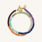 Karma and Luck Chakra Bloom gemstone heart wrap bracelet for women featuring colorful beads and a heart charm.