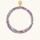 Karma and Luck women's Harmonious Spirit Amethyst wrap bracelet with purple gemstones and silver accents.