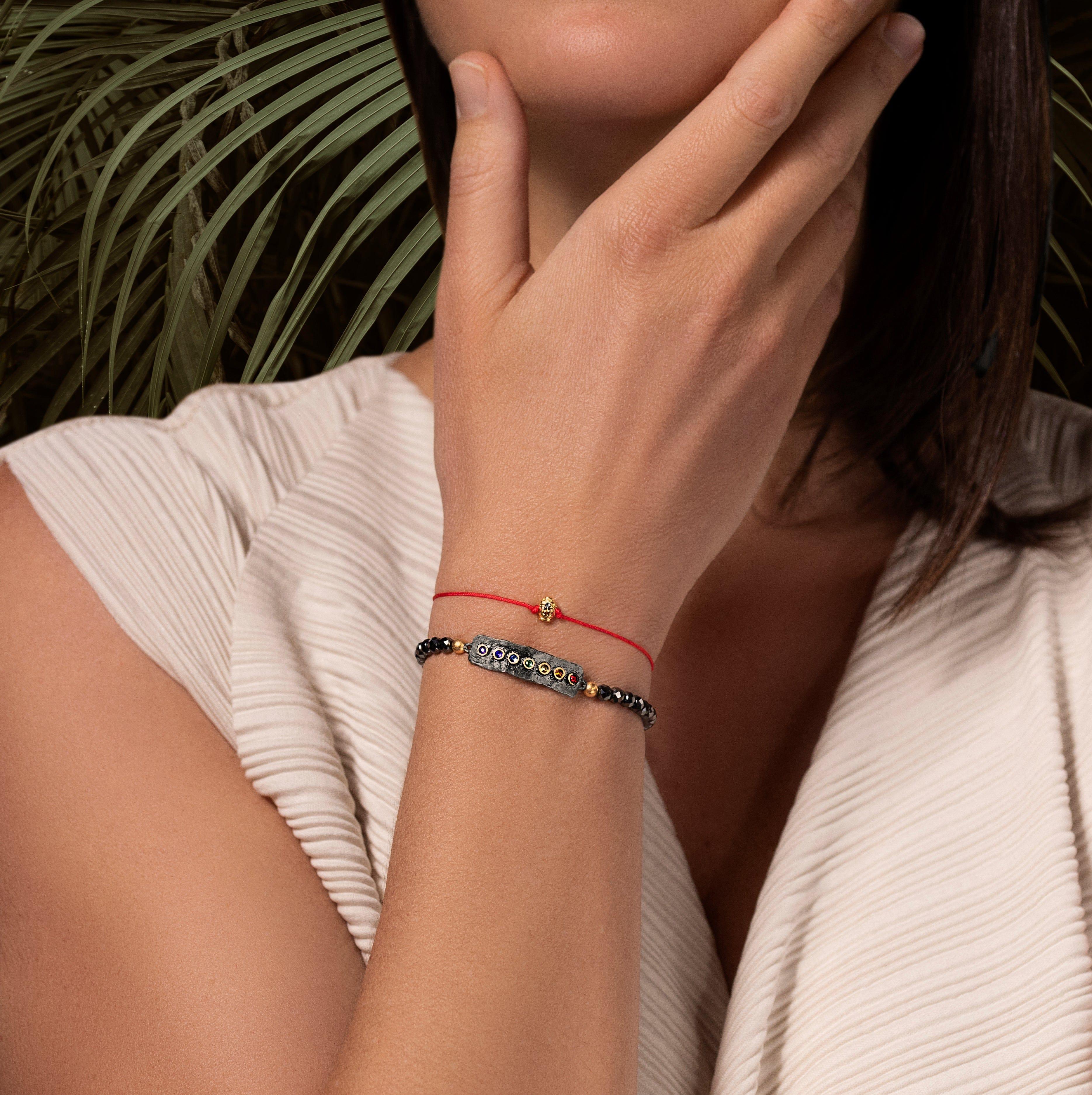 Karma and Luck Women's Chakra Bracelet with Swarovski Crystal and Hematite beads in a peaceful harmony design.