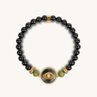 Womens black onyx and jade bracelet with evil eye charm and positivity magnet by Karma and Luck