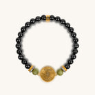 Womens black onyx and jade bracelet with evil eye charm, positivity magnet bracelet by Karma and Luck