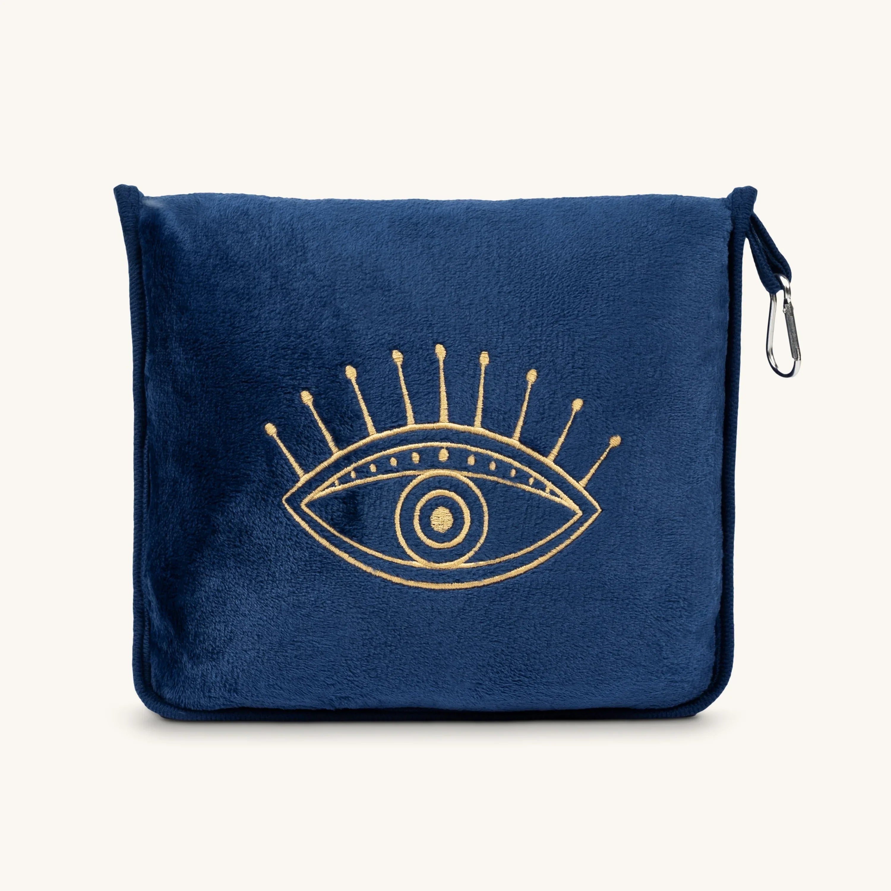 Energetic Balance navy pillow and blanket set by Karma and Luck, featuring vibrant home decor with intricate patterns and soft fabric.