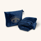 Energetic Balance navy pillow and blanket set by Karma and Luck, featuring stylish home decor with vibrant patterns and soft fabric.