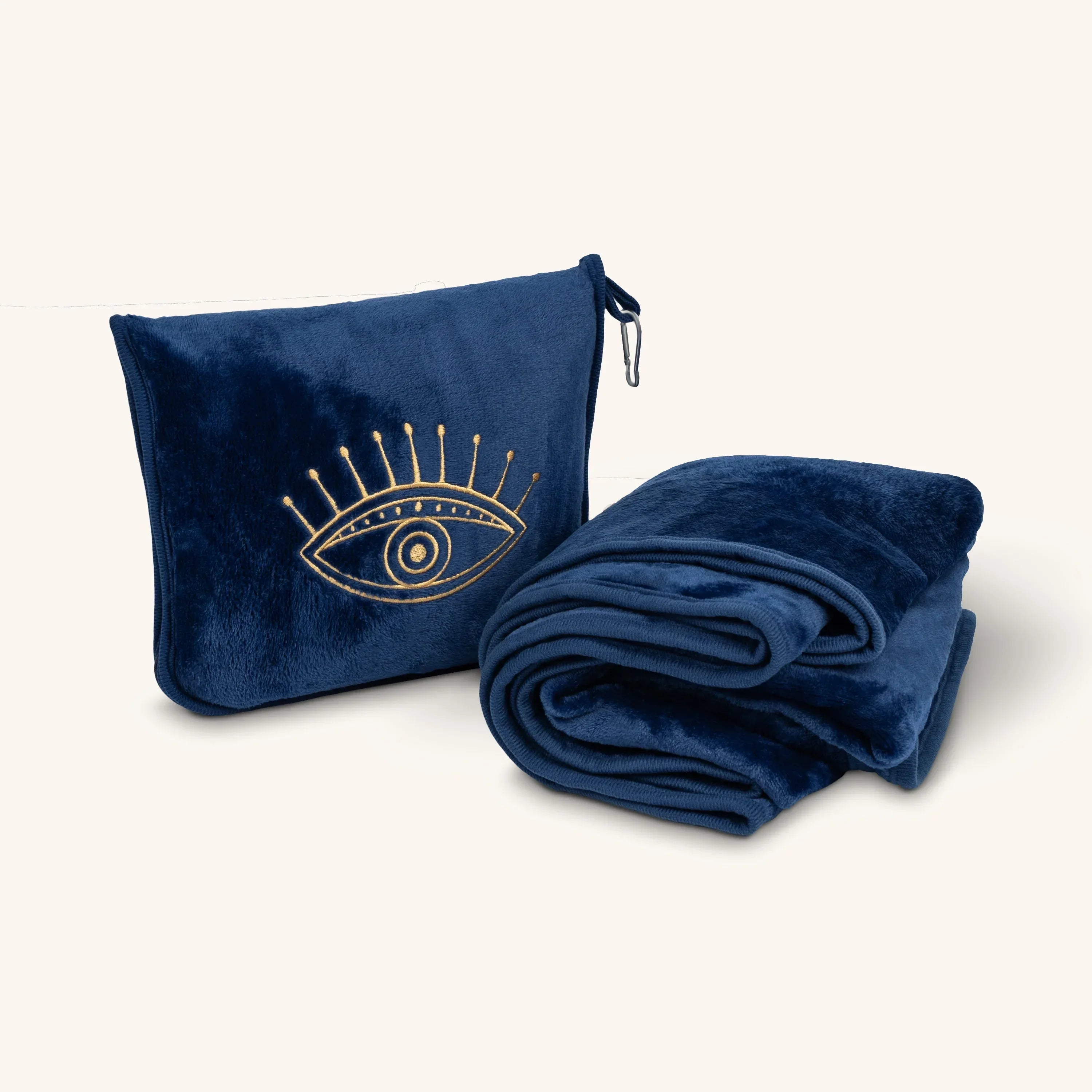 Energetic Balance navy pillow and blanket set by Karma and Luck, featuring stylish home decor with vibrant patterns and soft fabric.