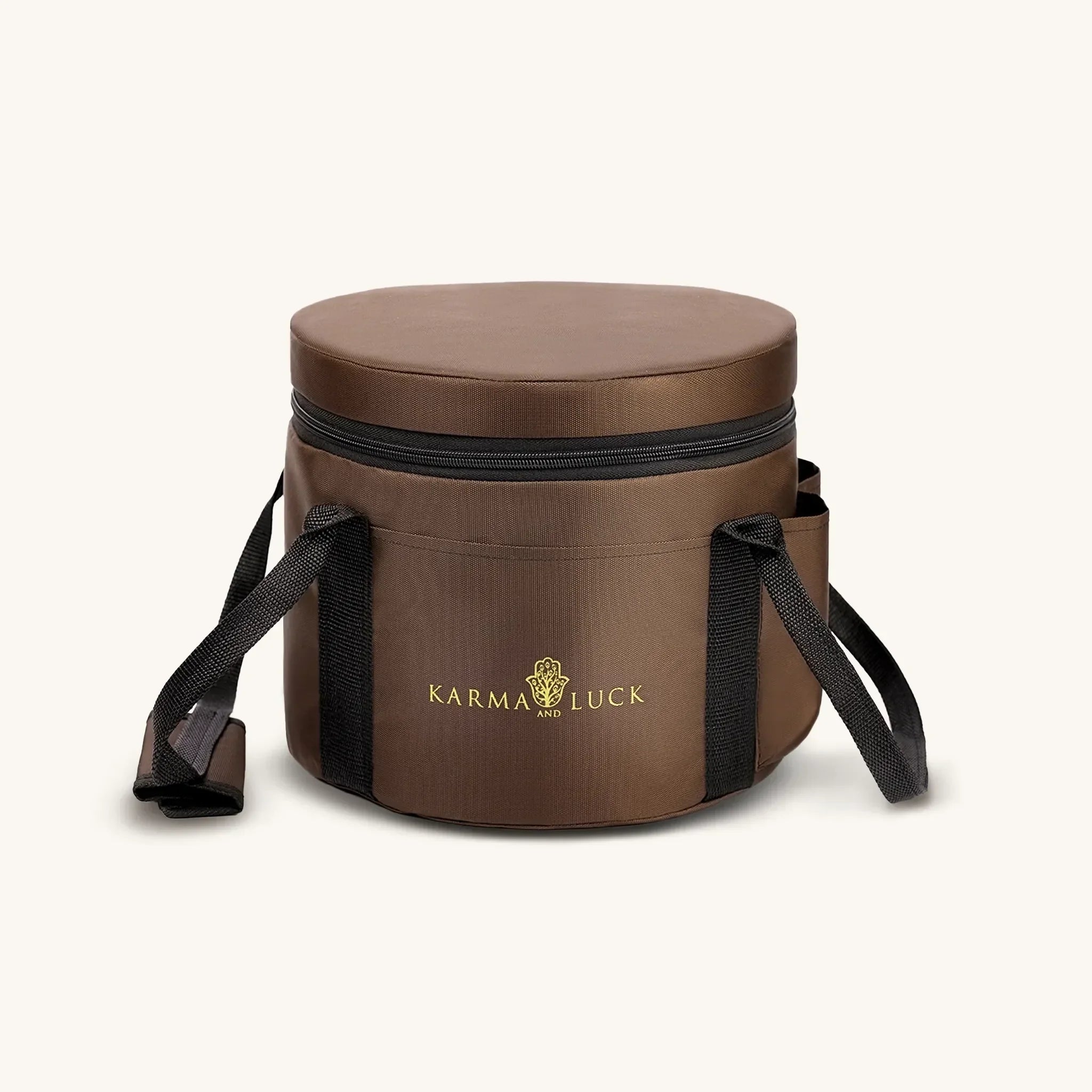 Karma and Luck meditation and relaxation singing bowl bag, soft fabric cover for protecting and carrying singing bowls.