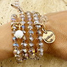 Katia Designs Believe Heart crystal boho wrap bracelet and necklace with heart-shaped crystal pendant, featuring bohemian style.