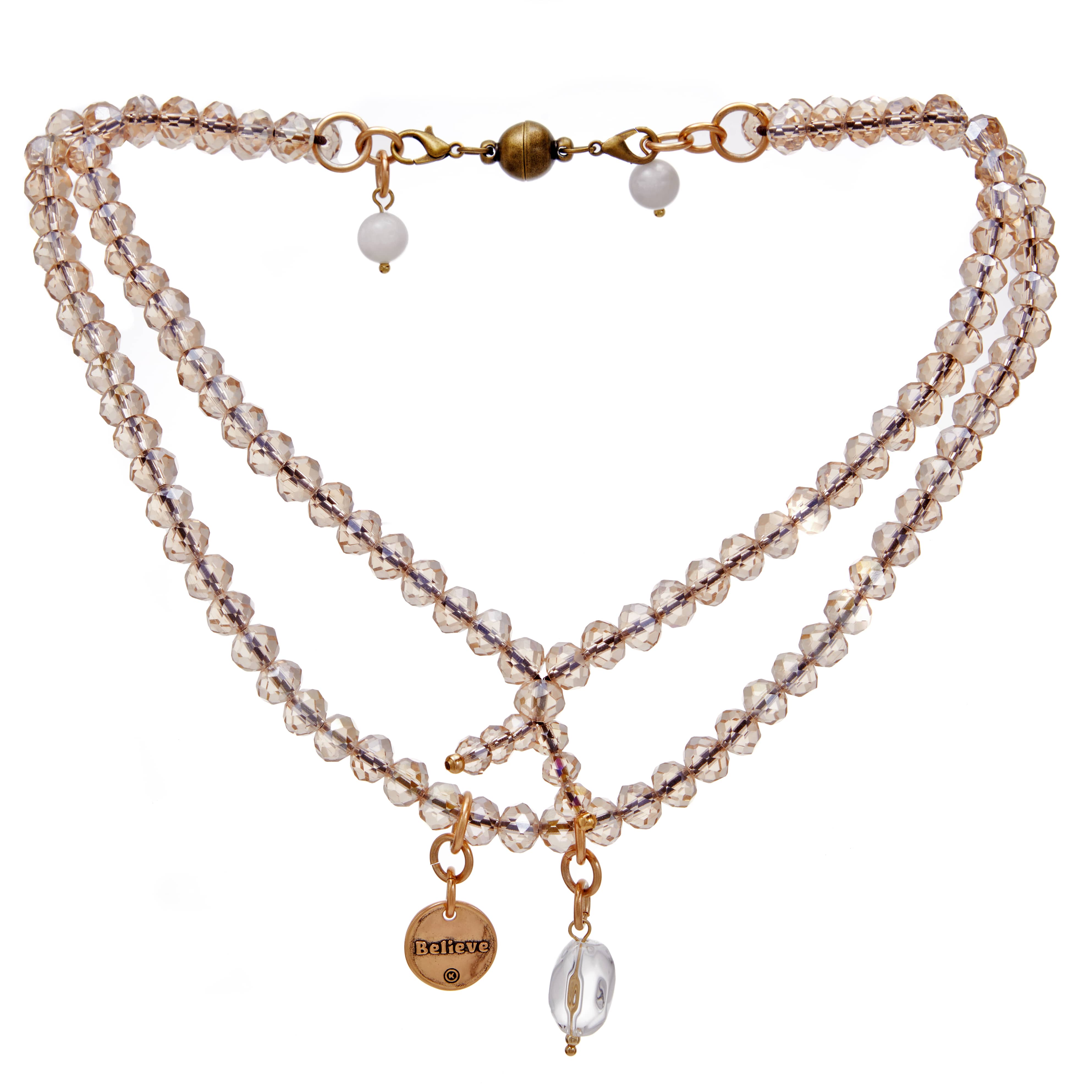 Katia Designs Believe Heart crystal boho wrap bracelet and necklace with crystal accents and adjustable design.