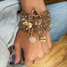 Katia Designs love heart crystal boho wrap bracelet and necklace featuring sparkling crystals and bohemian style.