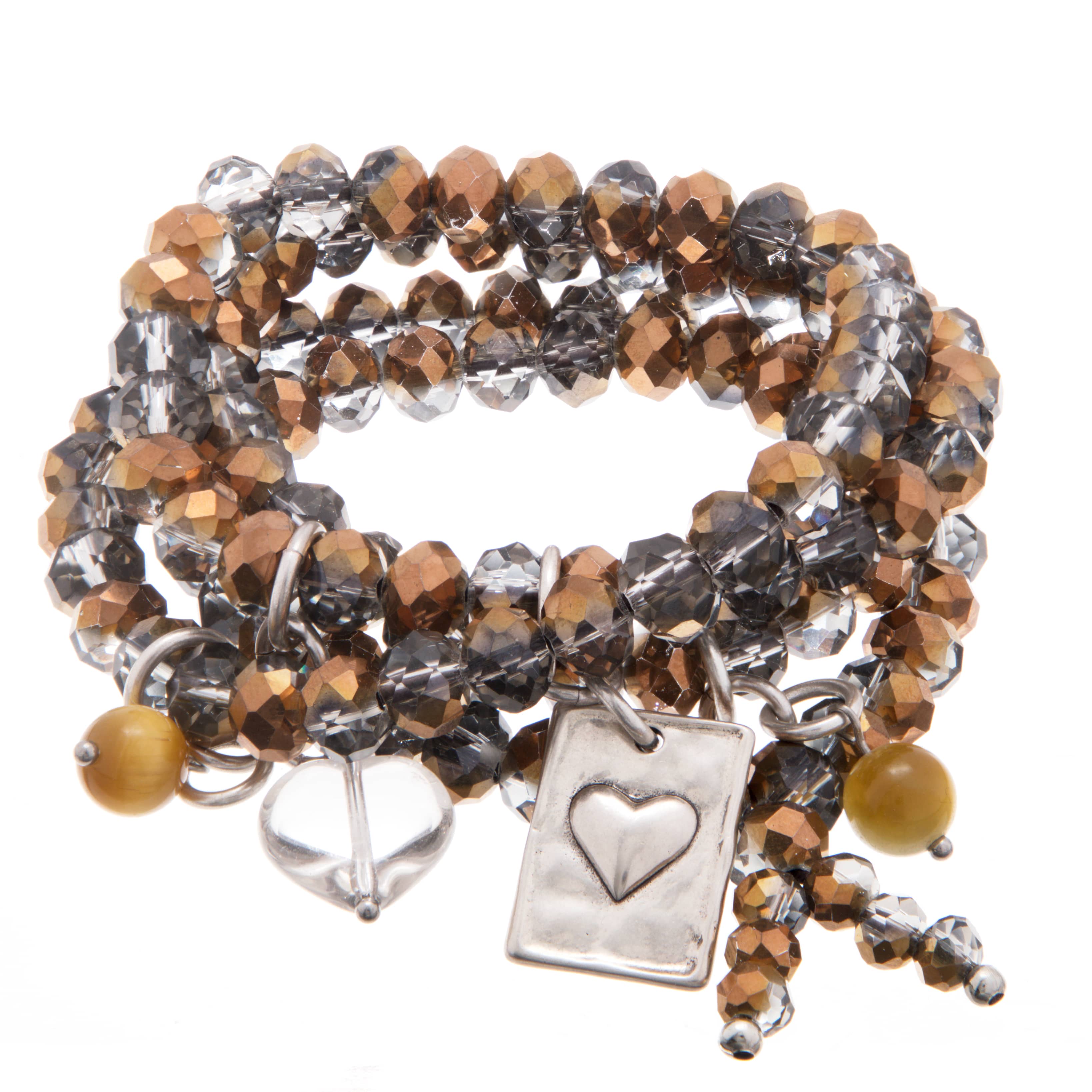 Katia Designs crystal boho wrap bracelet and necklace featuring heart-shaped crystals with a bohemian style.