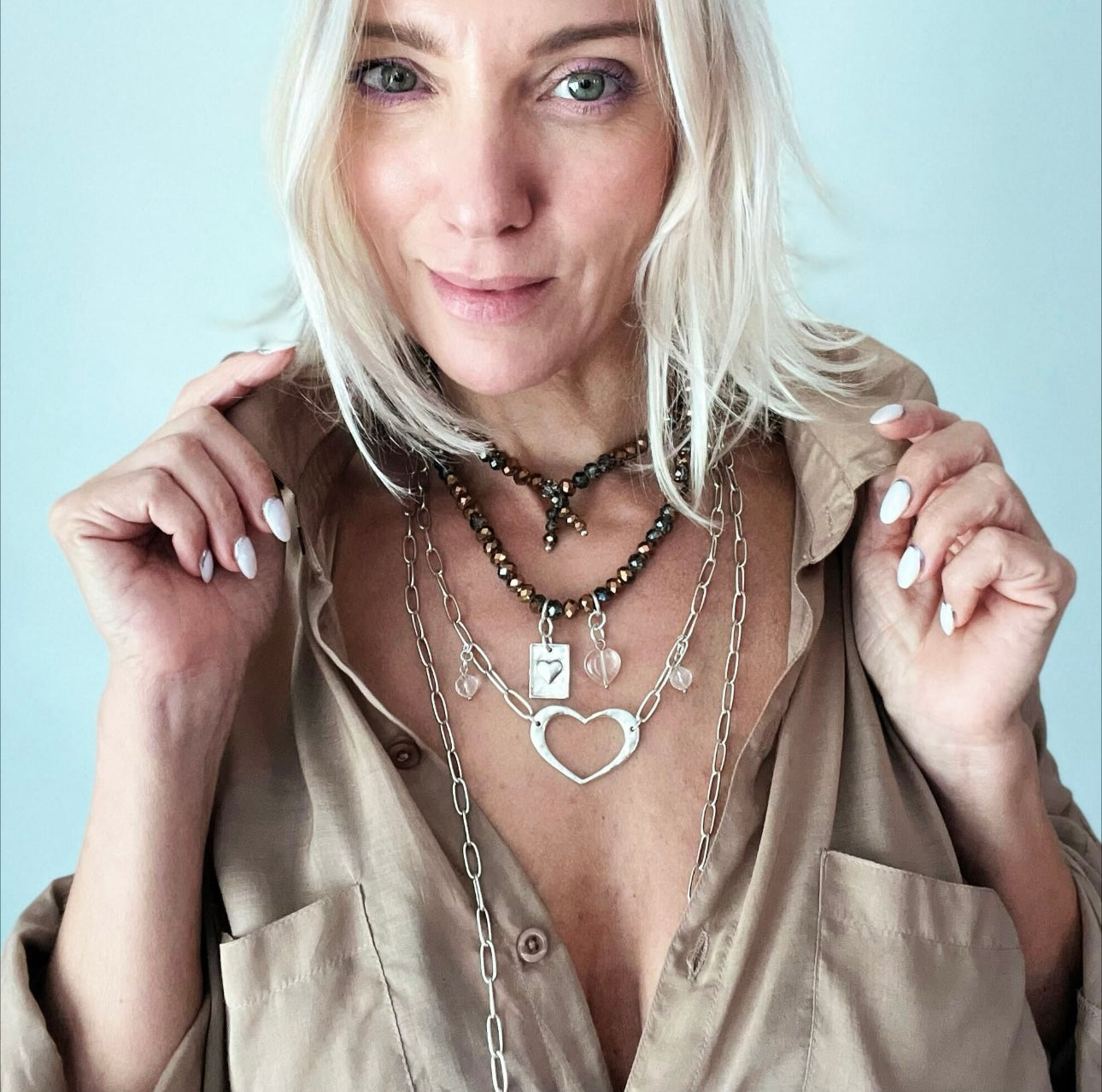 Katia Designs crystal boho wrap bracelet and necklace with heart-shaped crystal accents, featuring a stylish bohemian design.