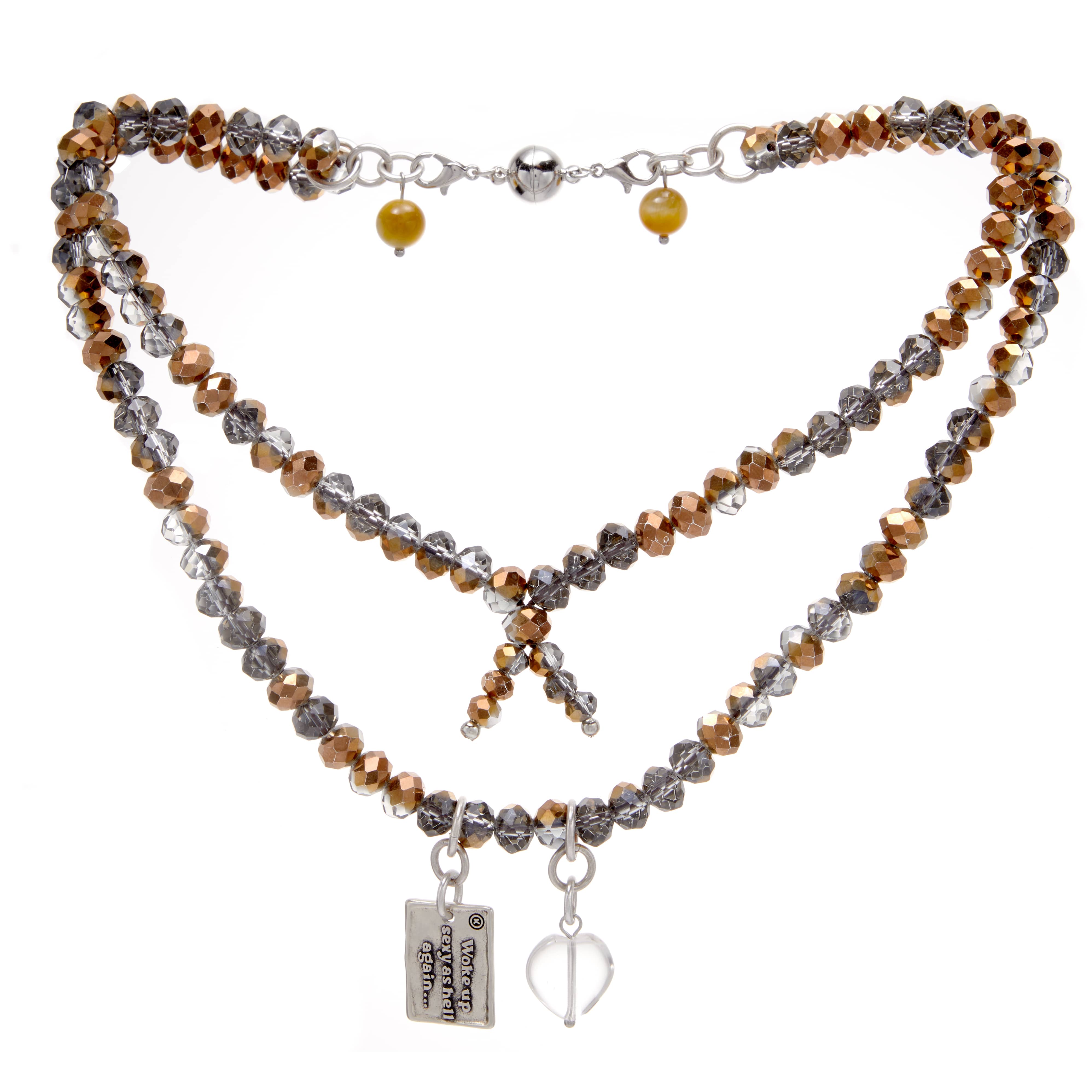 Katia Designs crystal boho wrap bracelet and necklace with heart-shaped crystal accents, featuring a stylish and bohemian design.