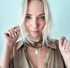 Katia Designs crystal boho wrap bracelet and necklace featuring a heart-shaped crystal in a stylish, layered design.