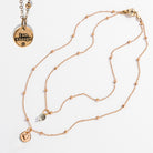 Katia Designs dainty gold heart necklace with black lip pearl and "I Am Enough" pendant, elegant jewelry for daily wear.