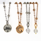 Dainty antique gold necklace by Katia Designs with black lip pearl and I Am Enough heart pendant, elegant jewelry for women.