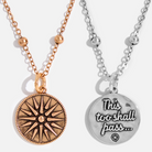 Dainty silver necklace by Katia Designs featuring a star pendant with the phrase "This Too Shall Pass" engraved.