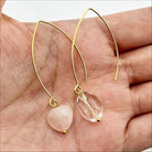 Small stone drop earrings in antique gold with crystal quartz, designed by Katia Designs.