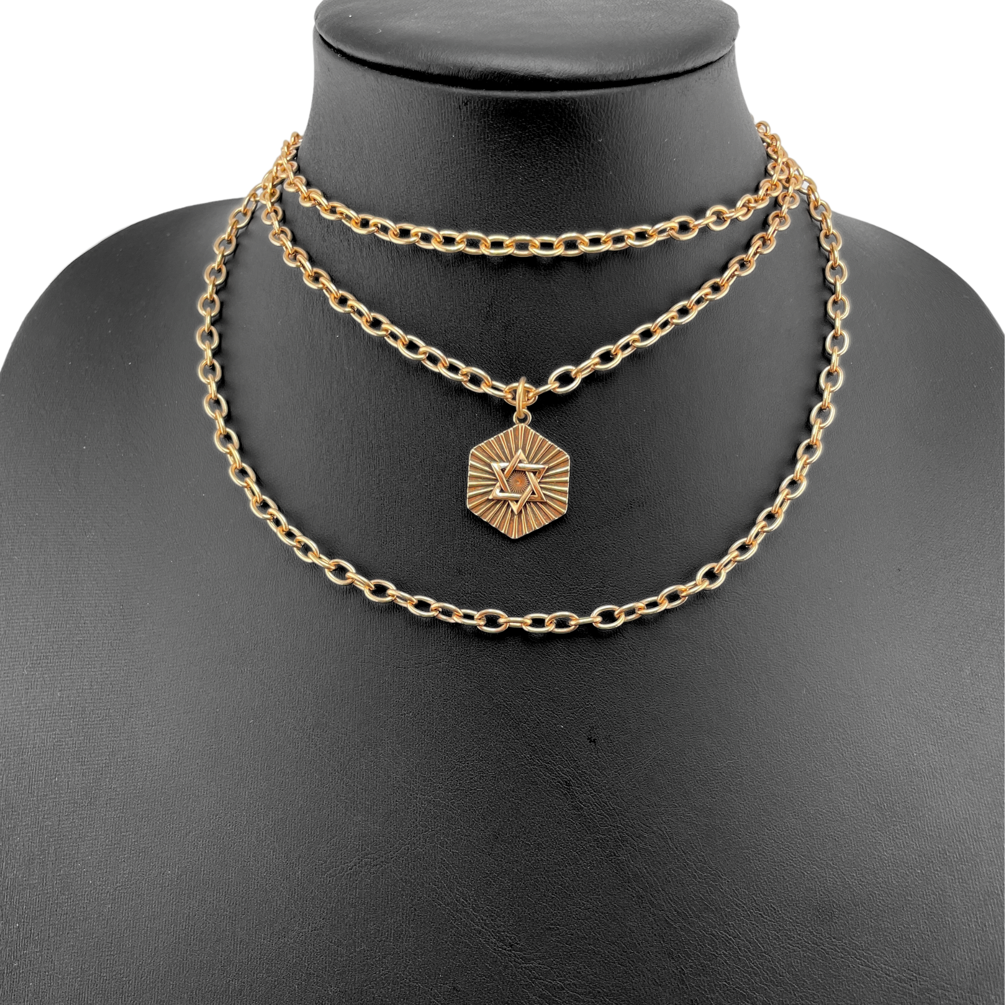Katia Designs Have Faith Essential Necklace in antique gold with a simple faith-themed pendant on a delicate chain.