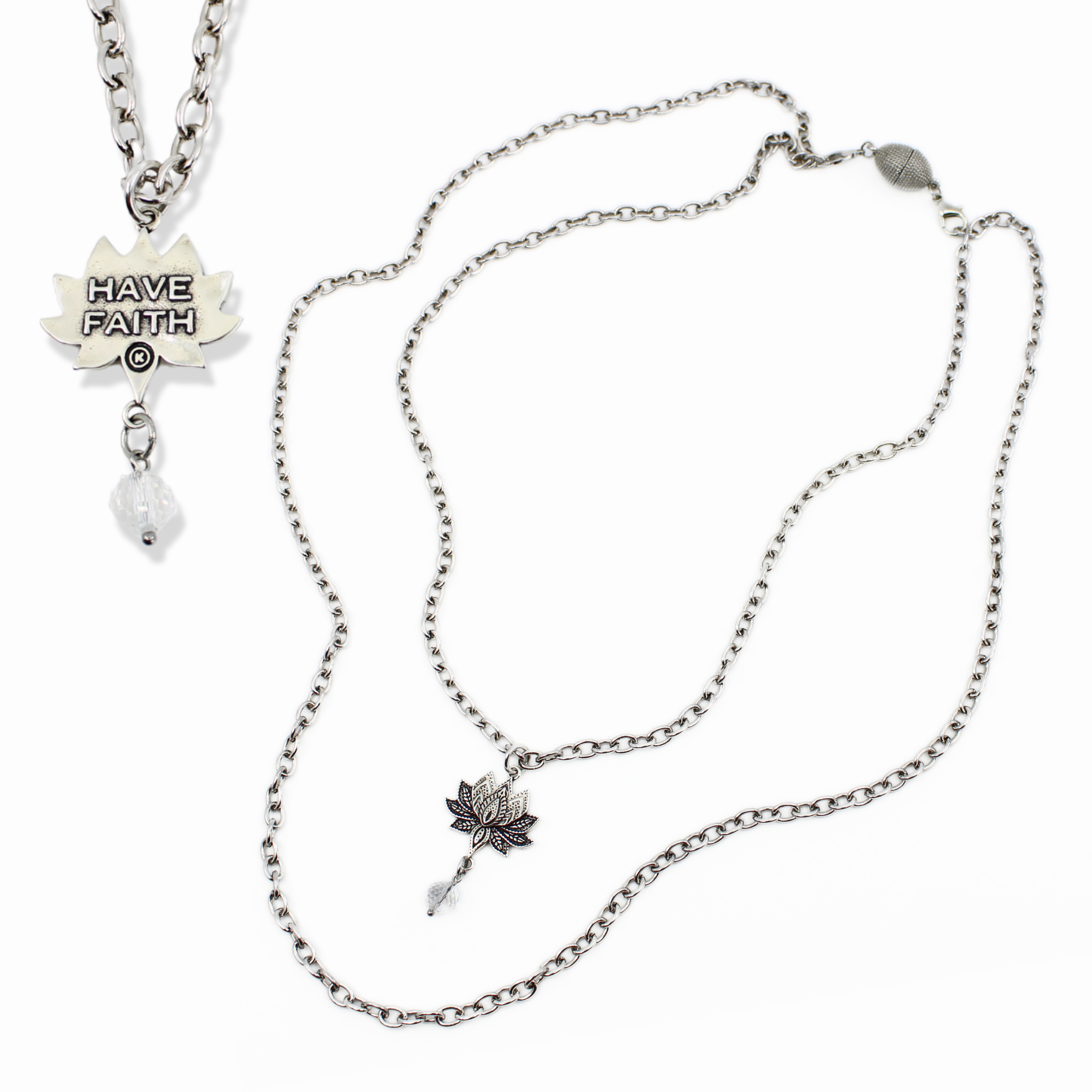 Katia Designs antique gold Have Faith essential necklace with a delicate pendant and chain, showcasing elegant jewelry craftsmanship.
