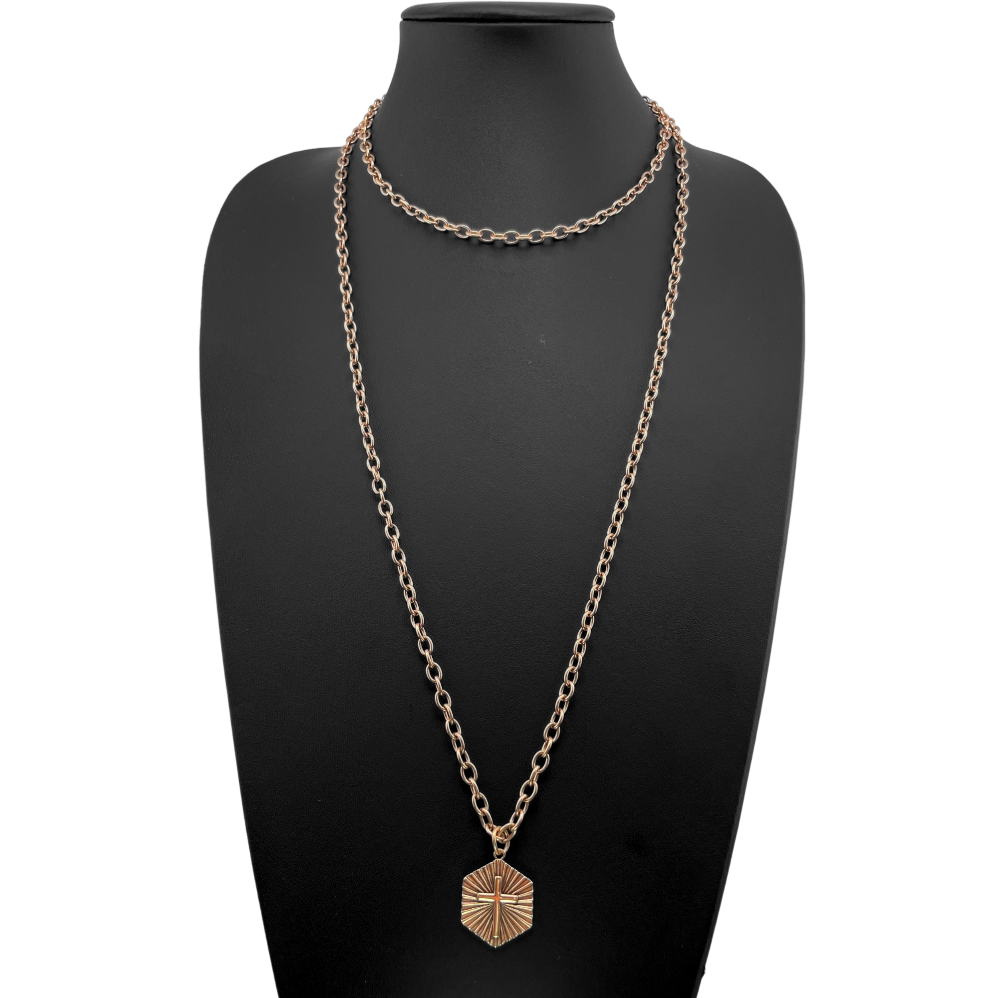 Katia Designs Have Faith essential necklace in antique gold with a pendant featuring the word "Faith" on a delicate chain.