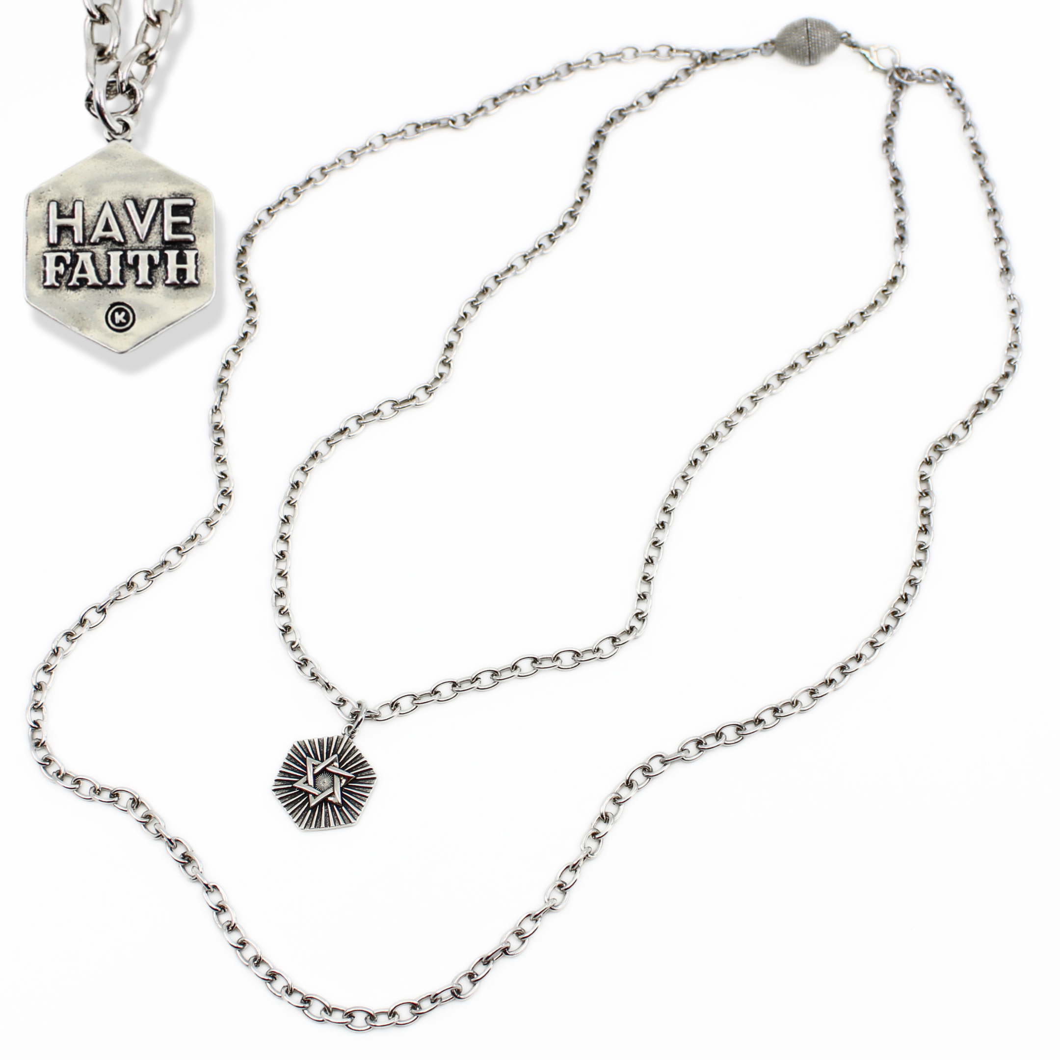 Antique gold Have Faith essential necklace by Katia Designs featuring a simple, elegant pendant on a delicate chain.