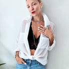 Katia Designs I Am Worthy Sun Essential Necklace in antique gold with sun pendant, elegant and inspiring jewelry piece.