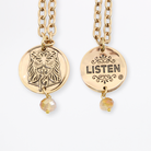 Katia Designs Listen Madame Butterfly Essential Necklace in antique gold with delicate butterfly pendant on a chain
