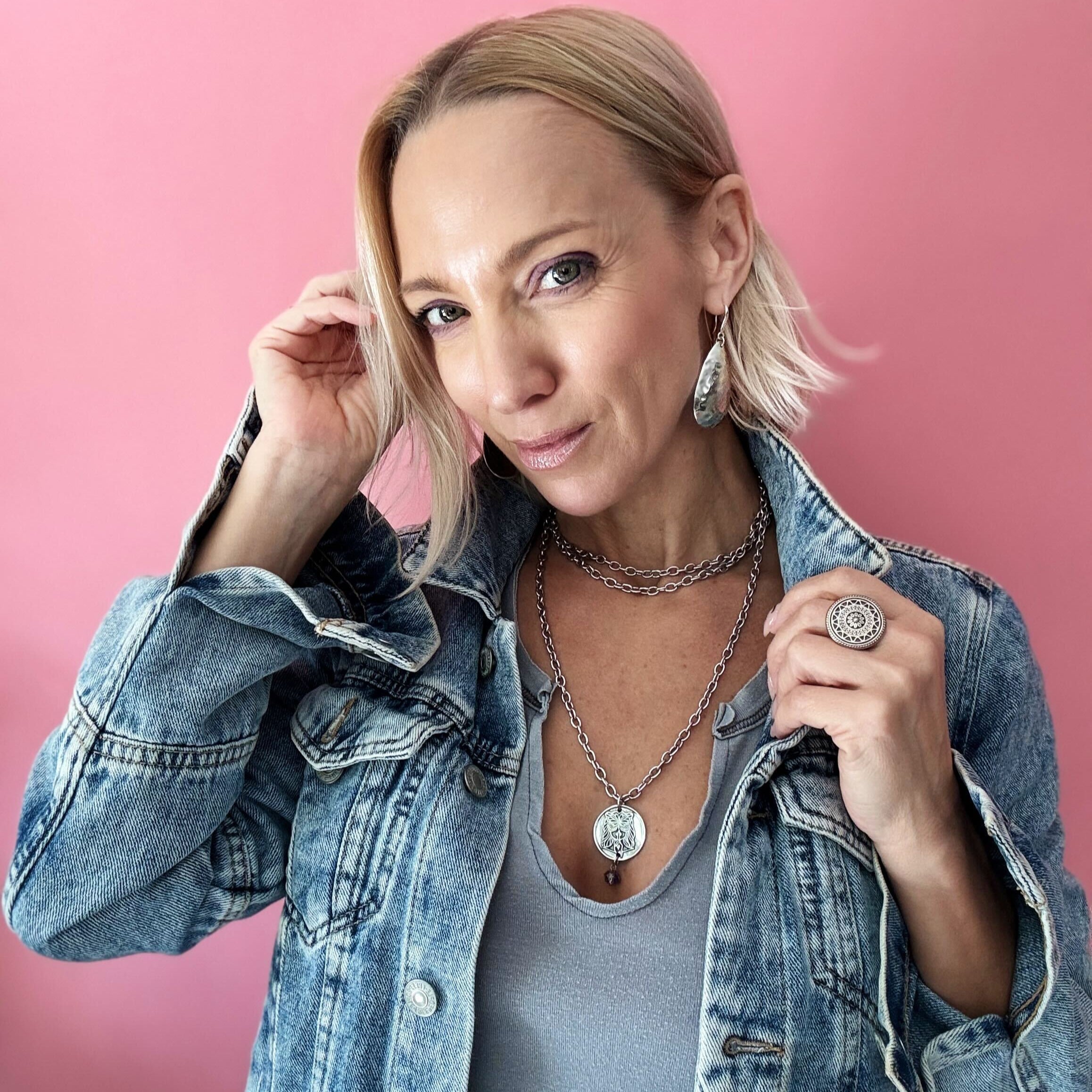 Katia Designs Listen Madame Butterfly Essential Necklace in antique gold, featuring elegant butterfly pendant and delicate chain.