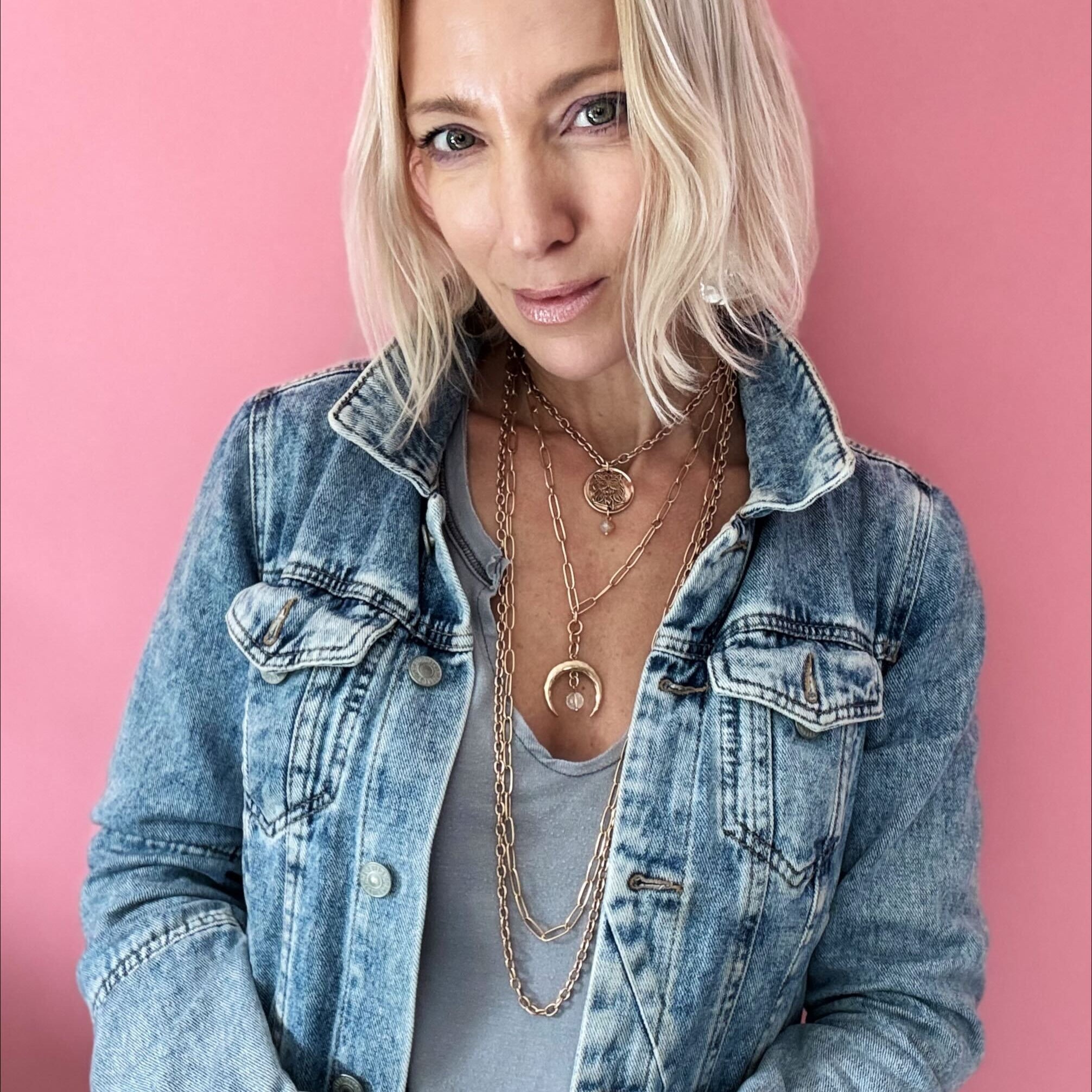 Katia Designs Listen Madame Butterfly Essential Necklace in antique gold, delicate chain with butterfly pendant.