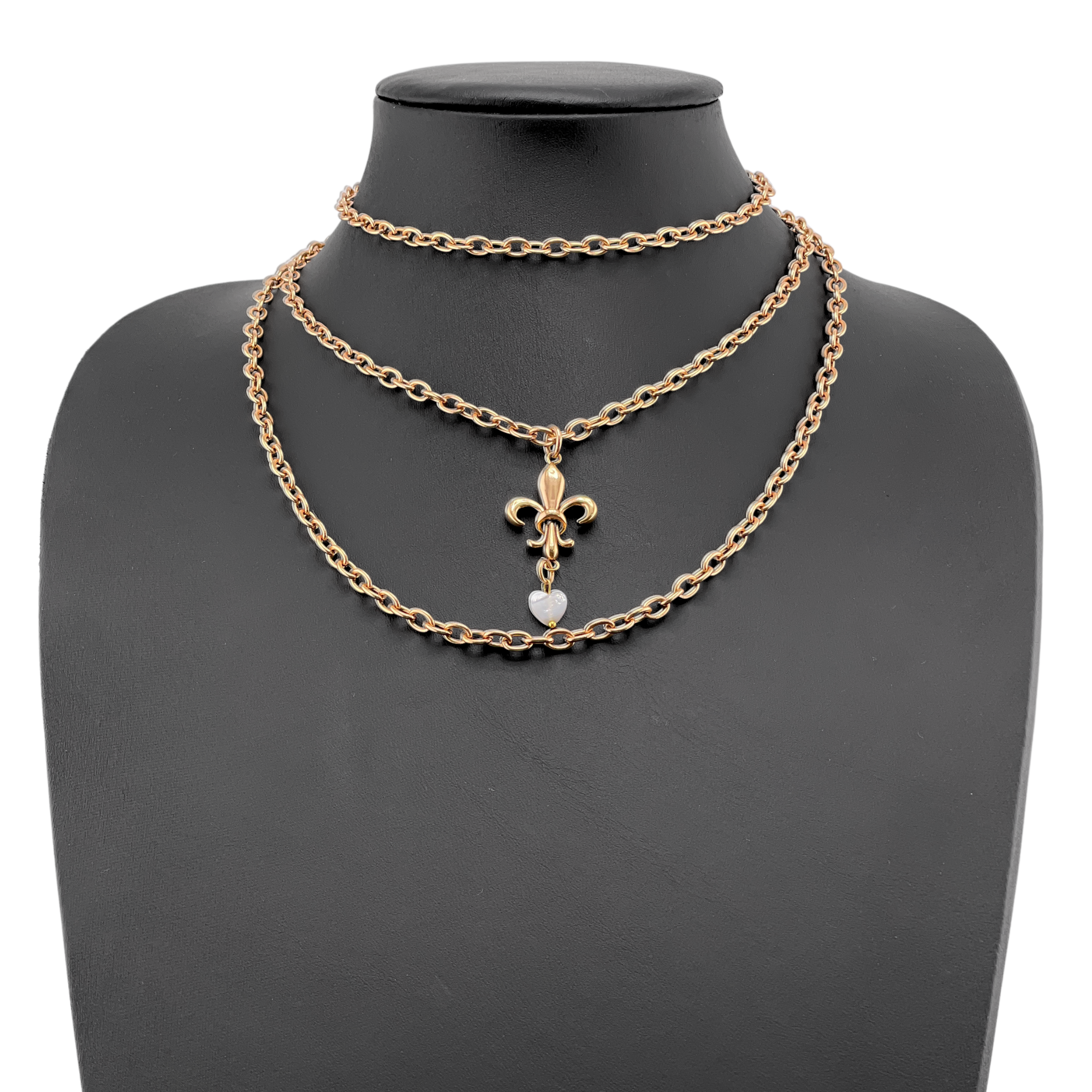 Katia Designs Love Fleur-de-Lis Essential Necklace in antique gold with intricate fleur-de-lis pendant.