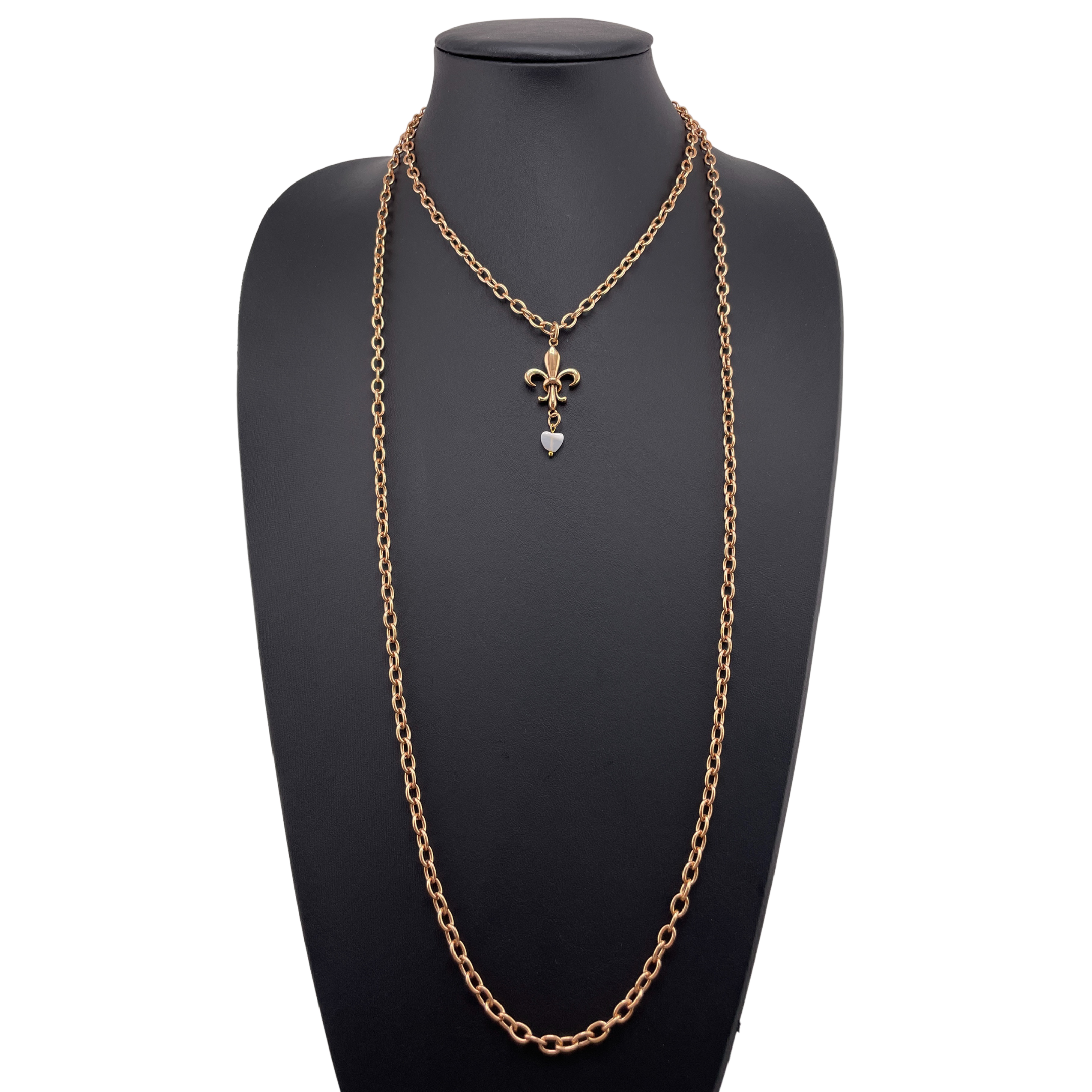 Katia Designs Love Fleur-de-Lis Essential Necklace in antique gold with intricate fleur-de-lis pendant and chain.