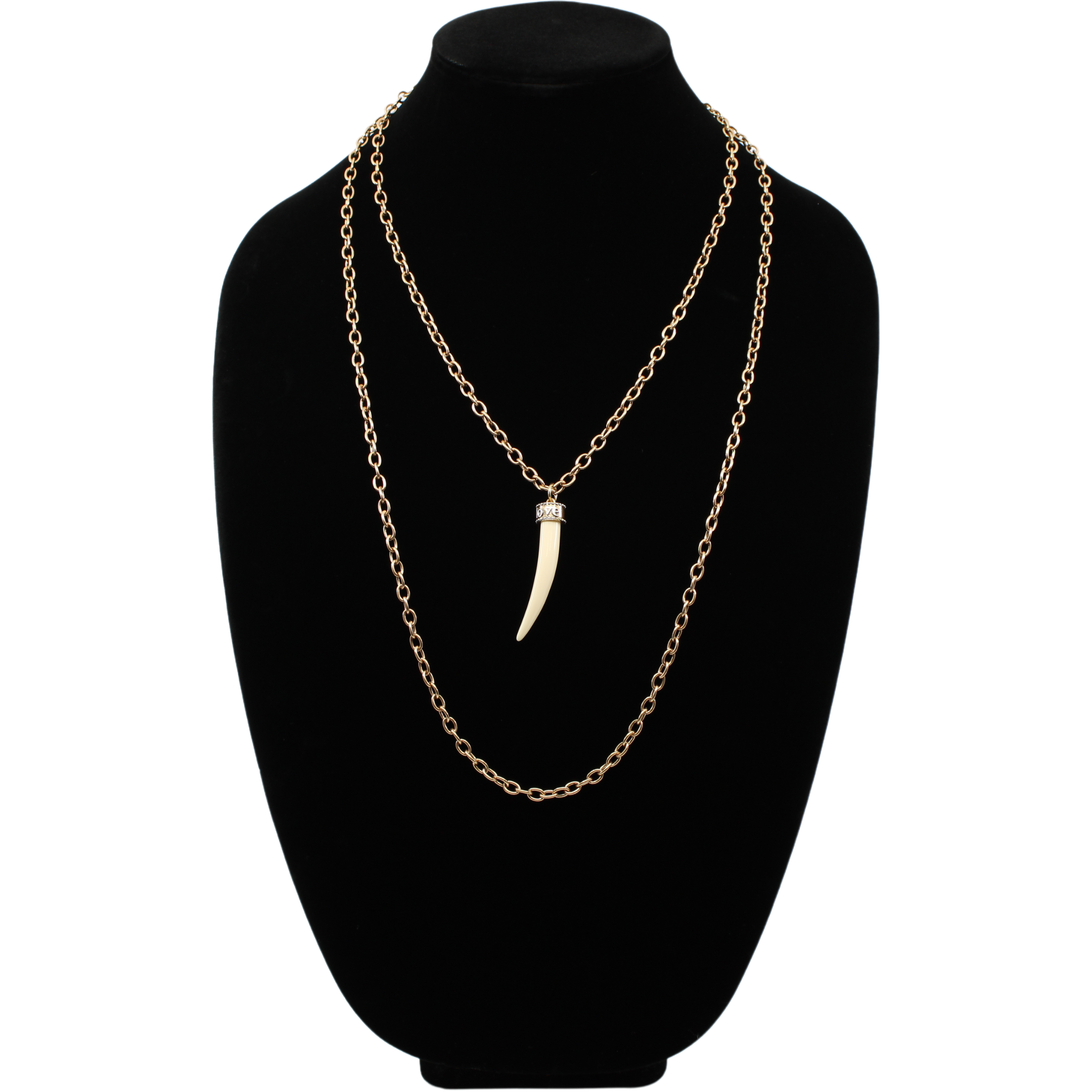 Katia Designs Love Tusk Essential Necklace in antique gold with a heart-shaped pendant and delicate chain.