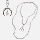 Katia Designs antique gold crescent moon klink necklace with grateful pendant, stylish jewelry accessory for women