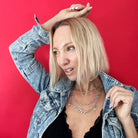 Katia Designs Love Long Chain Necklace in antique gold, featuring a delicate, extended chain with a heart pendant.