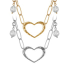 Katia Designs antique gold long chain necklace with open heart pendant, featuring a delicate and elegant design.