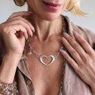 Katia Designs open heart pendant on a long gold chain necklace, elegant and stylish jewelry for women
