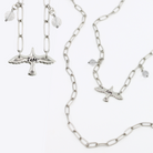 Katia Designs I Am Bird long silver chain necklace with bird pendant, stylish and elegant jewelry accessory.