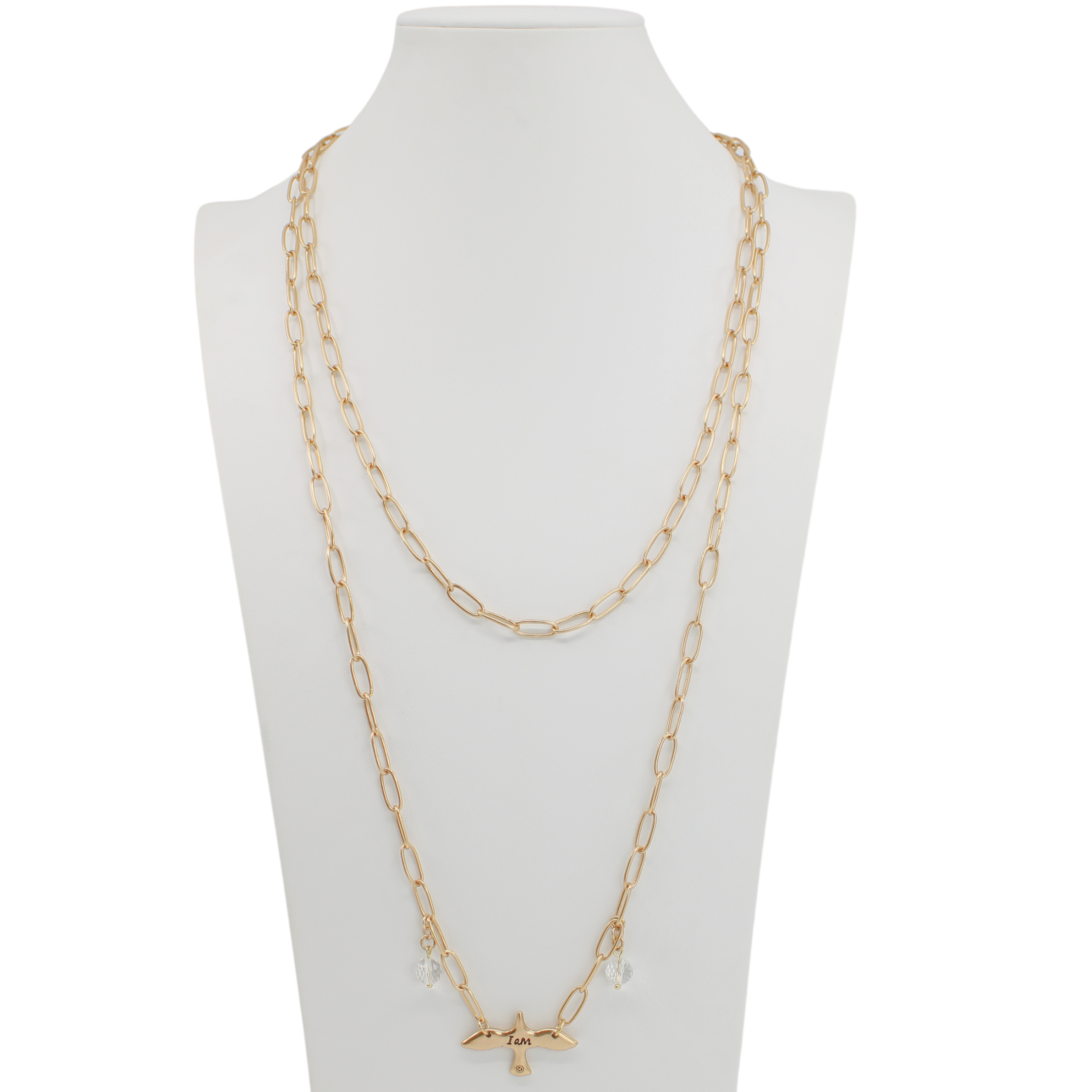 Katia Designs silver I Am Bird long chain necklace featuring a delicate bird pendant on a sleek, extended chain.