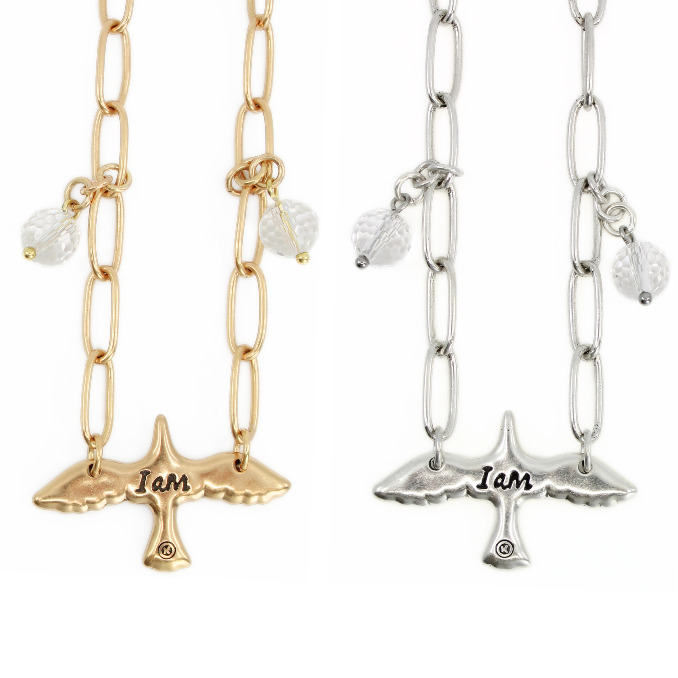 Silver I Am Bird long chain necklace by Katia Designs, featuring a detailed bird pendant on a sleek, extended chain.