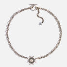 Katia Designs antique gold Grateful Sun midi choker necklace with sun pendant and intricate detailing.