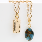 Katia Designs Breathe Original Lite Necklace in antique gold with aqua quartz pendant, delicate and elegant jewelry piece