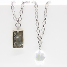 Katia Designs Breathe Original Lite Necklace with antique gold finish and aqua quartz pendant on a delicate chain
