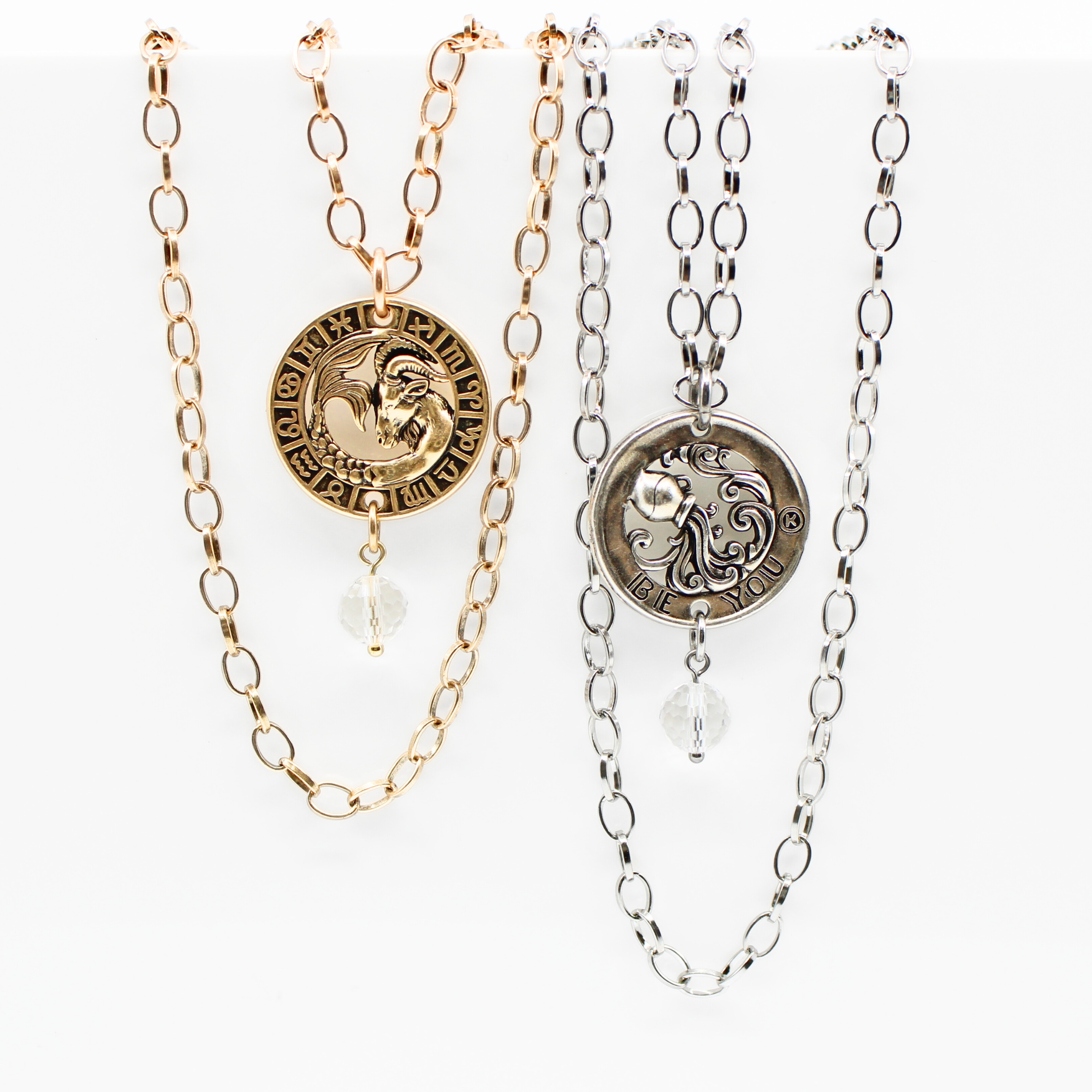 Antique gold Be You Zodiac Original Lite Necklace by Katia Designs featuring Aries zodiac pendant on a delicate chain.