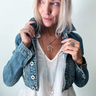Katia Designs Peace & Love Star and Bird Original Lite Necklace in antique gold featuring delicate star and bird charms.