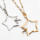 Katia Designs Peace & Love Star and Bird Original Lite Necklace in antique gold, featuring a star and bird pendant design.