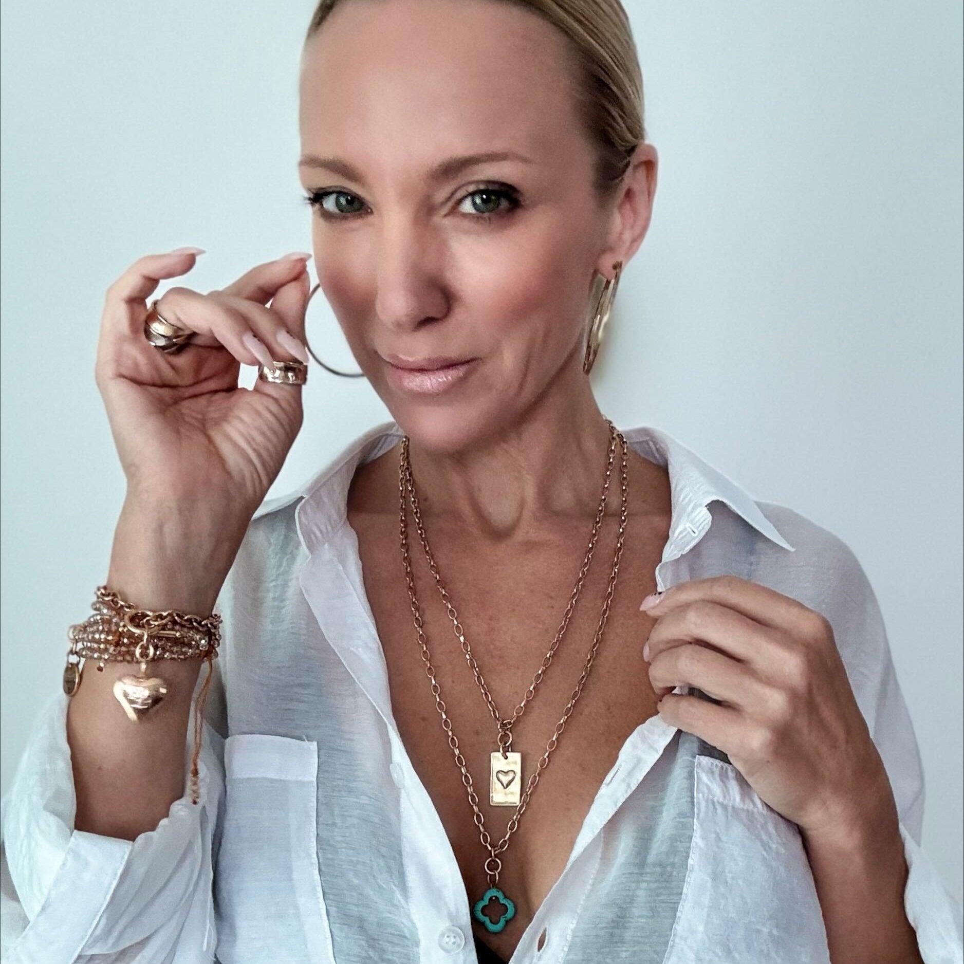 Katia Designs All Is Well Original Lite Necklace in antique gold with smoky crystal, delicate jewelry with a minimalist style.