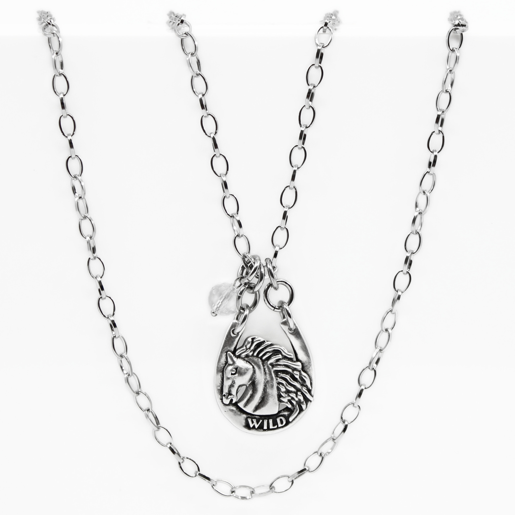 Katia Designs Wild & Free Horse Original Lite Necklace in antique gold featuring a detailed horse pendant on a delicate chain.