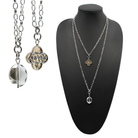 Katia Designs All is Well Clover Original Lite silver necklace with smoky crystal pendant on a delicate chain.