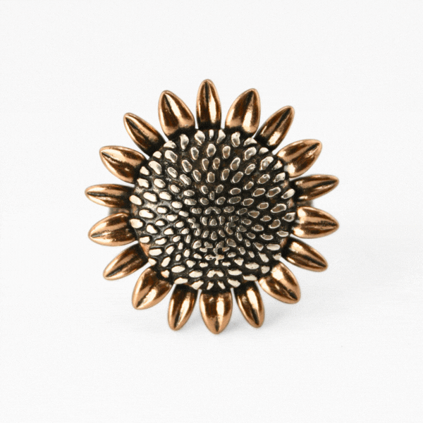 Katia Designs Have Faith Sunflower Inspire adjustable ring with sunflower motif and engraved inspirational message on silver band